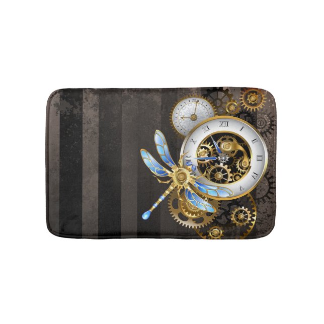 Alfombrilla De Baño Reloj de vapor con libélula mecánica (Anverso)