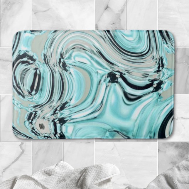 Alfombrilla De Baño remolinos de mármol de moda menta océano mar agua  (chic marble swirls mint ocean sea aqua blue waves bath mat)