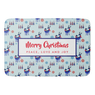 Alfombrilla De Baño Renos, árboles de Navidad y patrones de copos de n