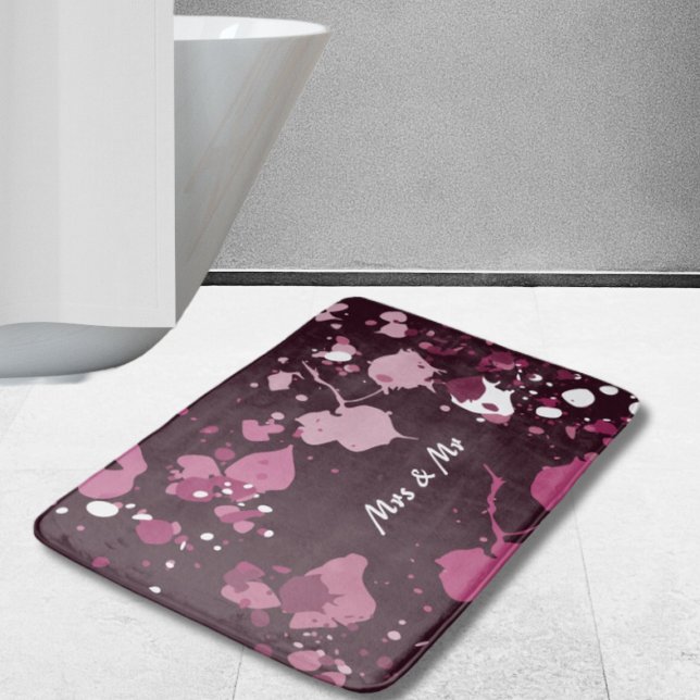 Alfombrilla De Baño Resumen Caídas de la salpicadura de pintura rosada (Abstract Purple Pink Paint Splatter Splash Drops Bath Mat)
