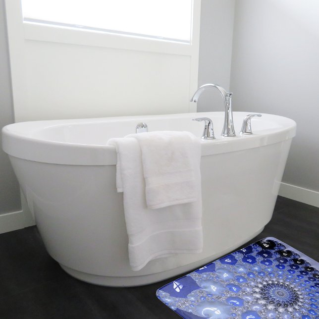 Alfombrilla De Baño Resumen de burbujas fractales de ocmbre azul (Subido por el creador)