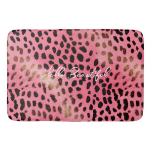 Alfombrilla De Baño Resumen de impresión de leopardo negro rosado