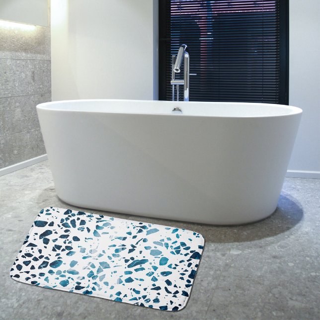 Alfombrilla De Baño Resumen de la Marina Mosaica Terrazzo y patrón azu (Subido por el creador)