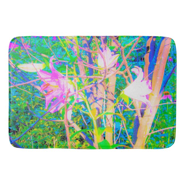 Alfombrilla De Baño Resumen de lirios orientales en My Rubio Garden (Anverso)