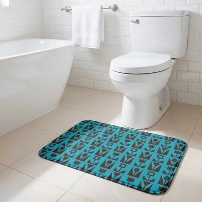 Alfombrilla De Baño Resumen Floral azul geométrica (Subido por el creador)