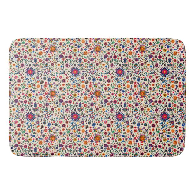 Alfombrilla De Baño Resumen floral Folk Blue (Anverso)