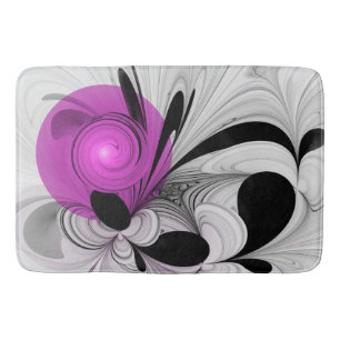 Alfombrilla De Baño Resumen Gris Negro Con Arte Fractal Magenta