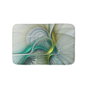 Alfombrilla De Baño Resumen hipnótico Fractal Verde azulado Turquesa d