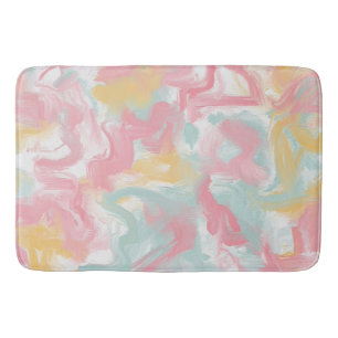 Alfombrilla De Baño Resumen Impasto Pintar Coral Amarillo Turquesa