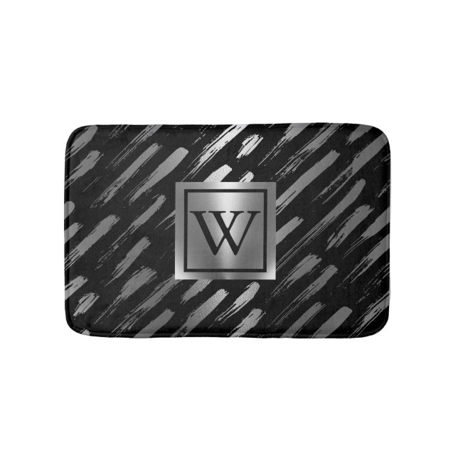 Alfombrilla De Baño Resumen metálico negro y plateado (Anverso)