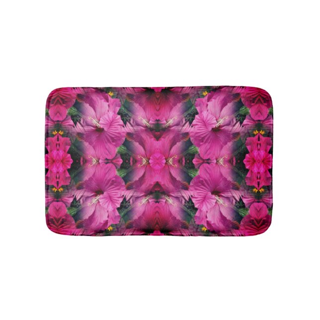 Alfombrilla De Baño Resumen Multiplicado De Flor Rosa Hibiscus (Anverso)