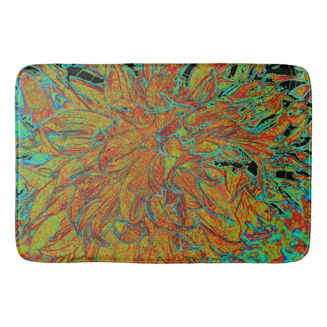 Alfombrilla De Baño Resumen Naranja quemado y el florecimiento verde d (Anverso)