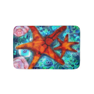 Alfombrilla De Baño Resumen náutico costero de Starfish Seashells Beac