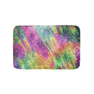 Alfombrilla De Baño Resumen Neon Rainbow Sparkly Purpurina