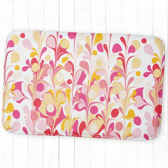 Alfombrilla De Baño Resumen Patrón de mármol retro Rojo rosa amarillo (Retro abstract marble pattern pink yellow bath mat)