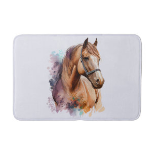 Alfombrilla De Baño Retrato de cabeza de caballo marrón en acuarela