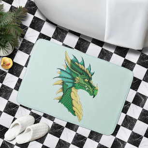 Alfombrilla De Baño Retrato de cabeza de dragón verde esmeralda Fantas