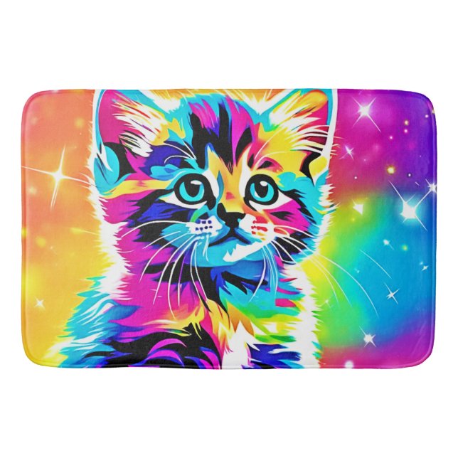 Alfombrilla De Baño Retrato de Gatito Arcoiris (Anverso)