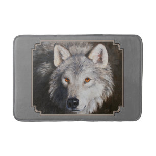 Alfombrilla De Baño Retrato facial de lobo de madera gris