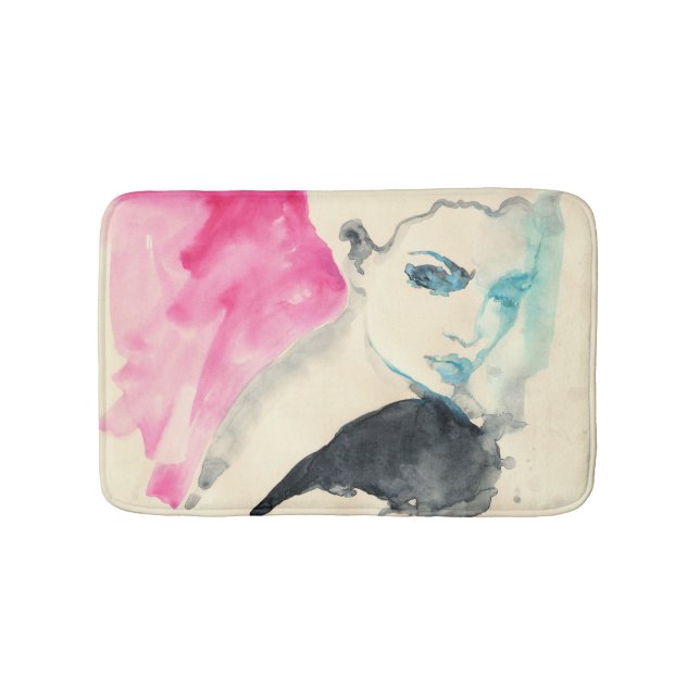 Alfombrilla De Baño Retrato femenino: Ilustracion acuarela (Anverso)