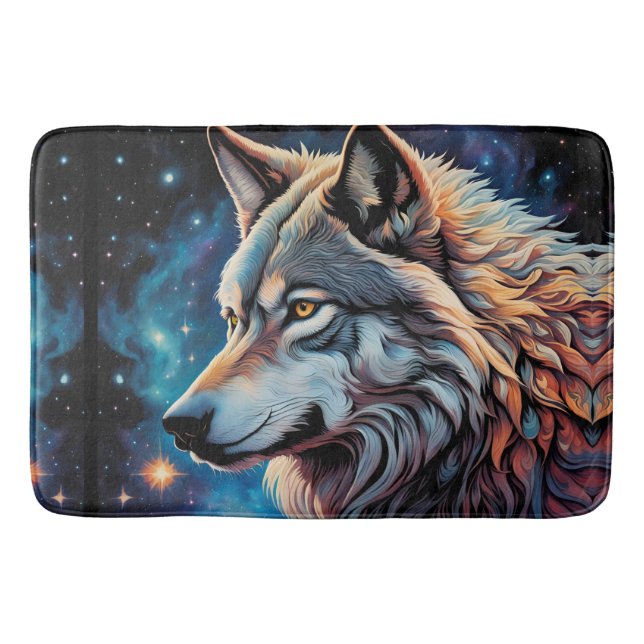 Alfombrilla De Baño Retrato Nocturno Gray Wolf Starry (Anverso)