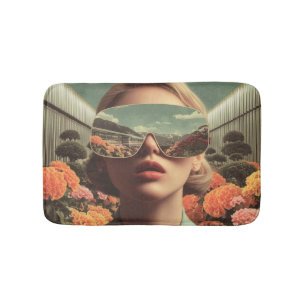 Alfombrilla De Baño Retrato surrealista con gafas de sol que reflejan 