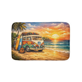Alfombrilla De Baño Retro 60s Hippie Beach Bus Sunset | Surf Van Life