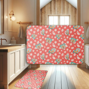 Alfombrilla De Baño RETRO 70 Hippy Daisy Mod mariposa Salmon Pink