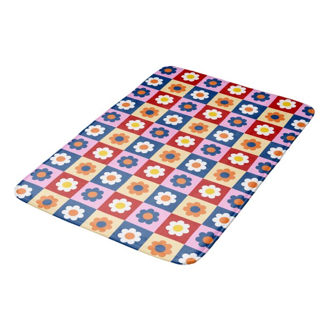 Alfombrilla De Baño Retro Cute colorful Flowers Pattern  (Angular)