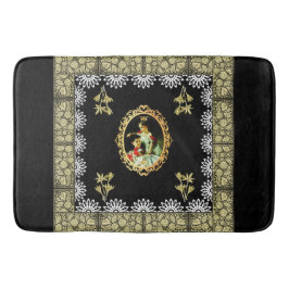 Alfombrilla De Baño Retro de color con encaje y flores