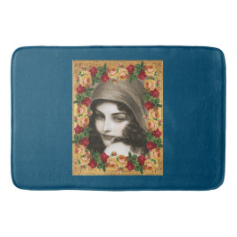 Alfombrilla De Baño Retro de color con encaje y flores