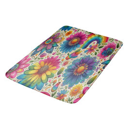Alfombrilla De Baño Retro Floral Hippie Arcoíris
