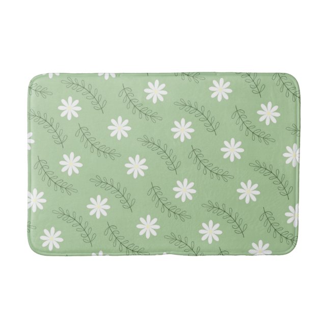Alfombrilla De Baño Retro Floral Verde Sage caprichoso, alegre (Anverso)