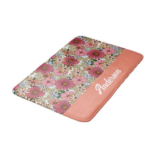 Alfombrilla De Baño Retro Groovy Floral Daisy Boho (Angular)