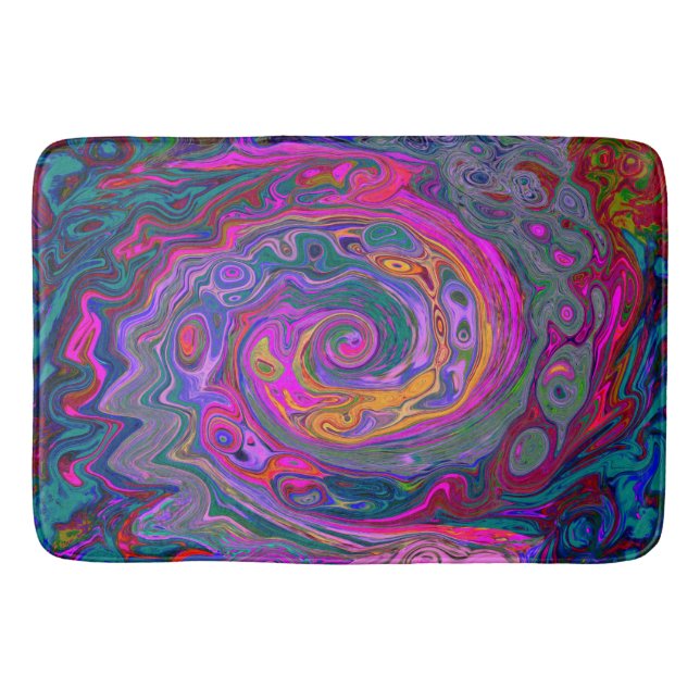 Alfombrilla De Baño Retro Magenta, barrido verde y Naranja (Anverso)