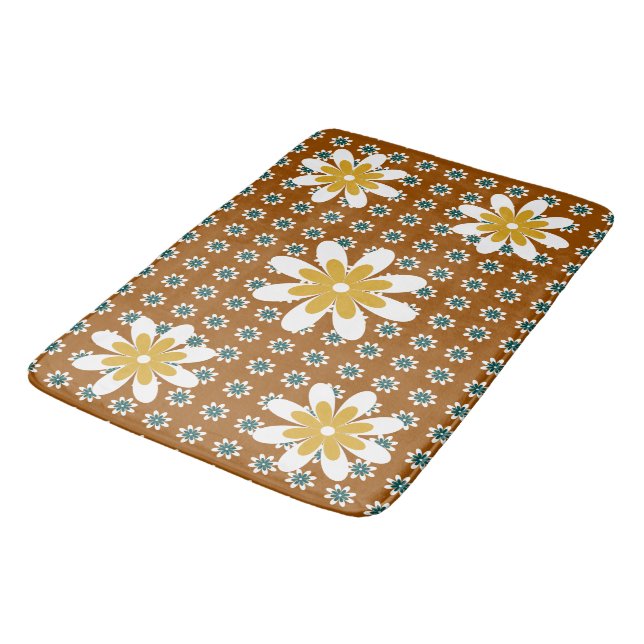 Alfombrilla De Baño Retro mínimo de flores Earthy Brown (Angular)