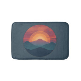 Alfombrilla De Baño Retro Mountain Sunset Art Watercolor Painting Blue