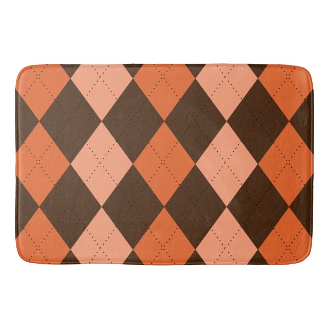 Alfombrilla De Baño Retro Naranja y Brown Autumn Argyle (Anverso)