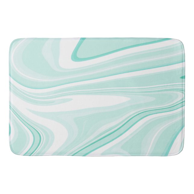 Alfombrilla De Baño Retro Swirl Líquido Aqua Pintado Verde Estético (Anverso)