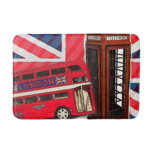 Alfombrilla De Baño Retro Union Jack London Bus cabina telefónica roja