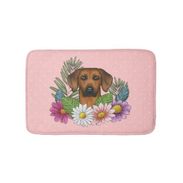 Alfombrilla De Baño Rhodesia Ridgeback Cabeza de perro Flores colorida