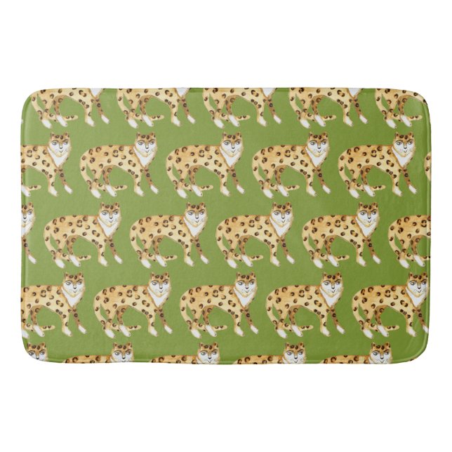 Alfombrilla De Baño Ríe Leopardos Sonrientes Patrón De Gatos Aguacate (Anverso)