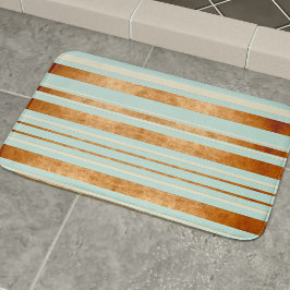 Alfombrilla De Baño Robin Egg Blue Faux Copper Stripes Modern Bath Mat