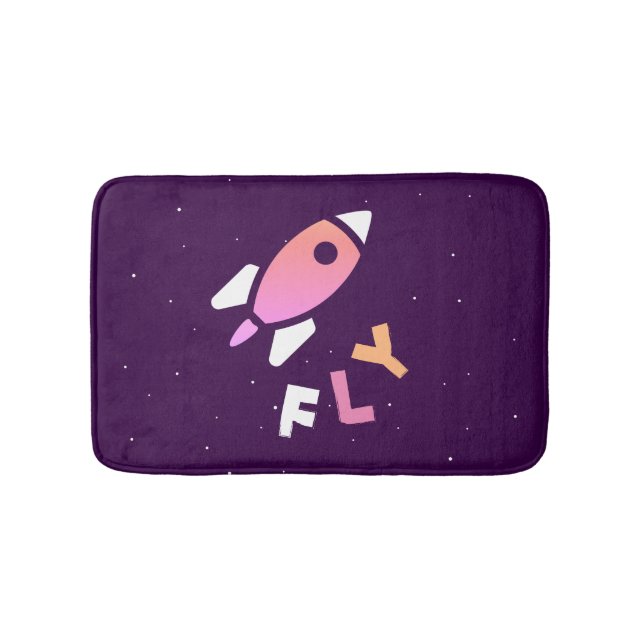 Alfombrilla De Baño Rocket - Arte pop púrpura y rosado. ¡FLY! (Anverso)