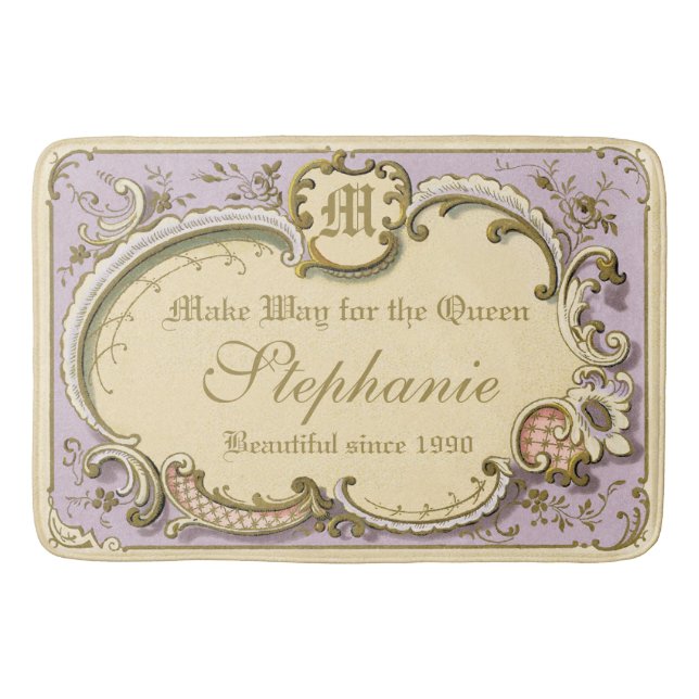 Alfombrilla De Baño Rococo Boudoir francés Elegante marco Lilac dorado (Anverso)