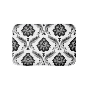 Alfombrilla De Baño Rococo Damask Patrón Grande Gris Negro Blanco