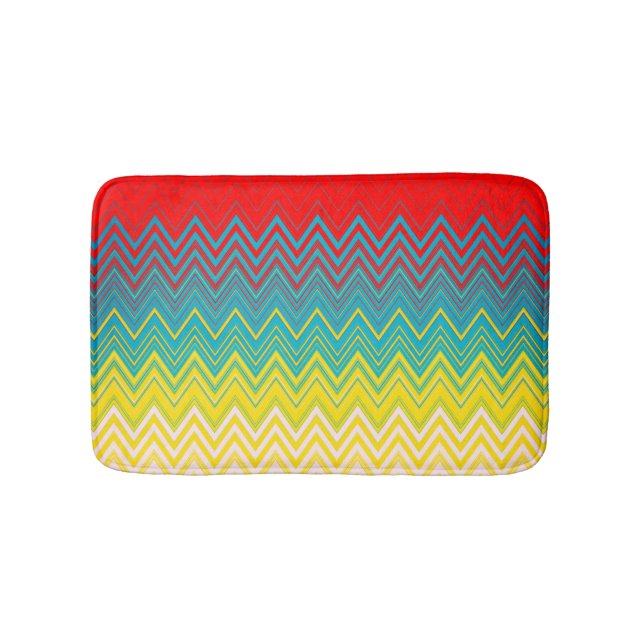 Alfombrilla De Baño Rojo Azul Amarillo Blanco Zigzag (Anverso)