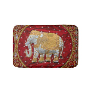 Alfombrilla De Baño Rojo embellecido y oro del elefante indio
