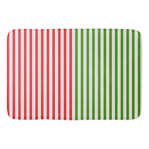Alfombrilla De Baño Rojo festivo y verde duende raya de caramelo rayad
