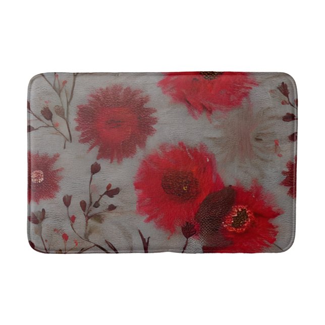 Alfombrilla De Baño Rojo Floral (Anverso)
